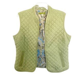 Sigrid Olsen L NEW Puffer Vest Women's Quilted Green Zip Paisley Lining No Tags